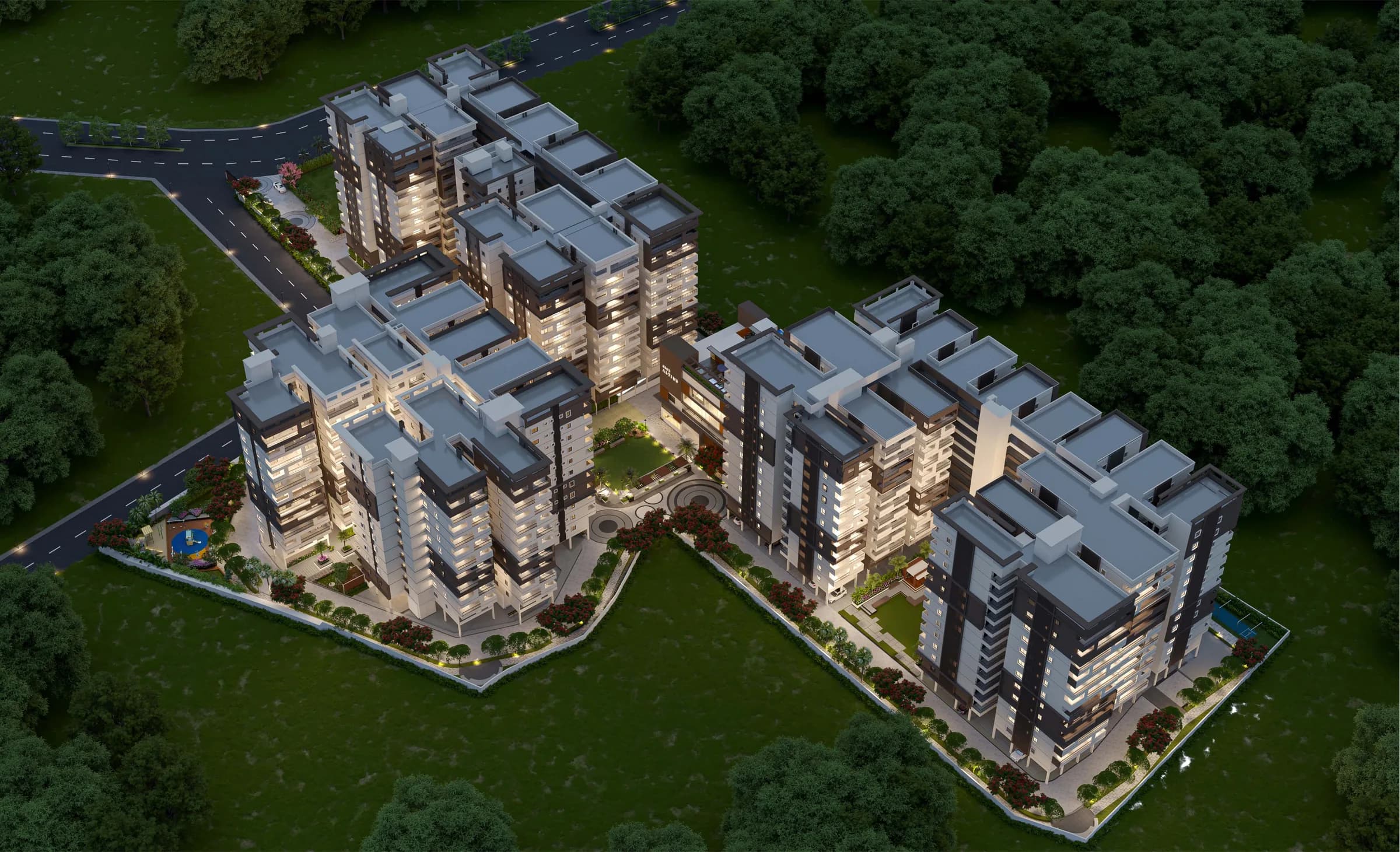 Signature Altius from the air — three blocks around a central club