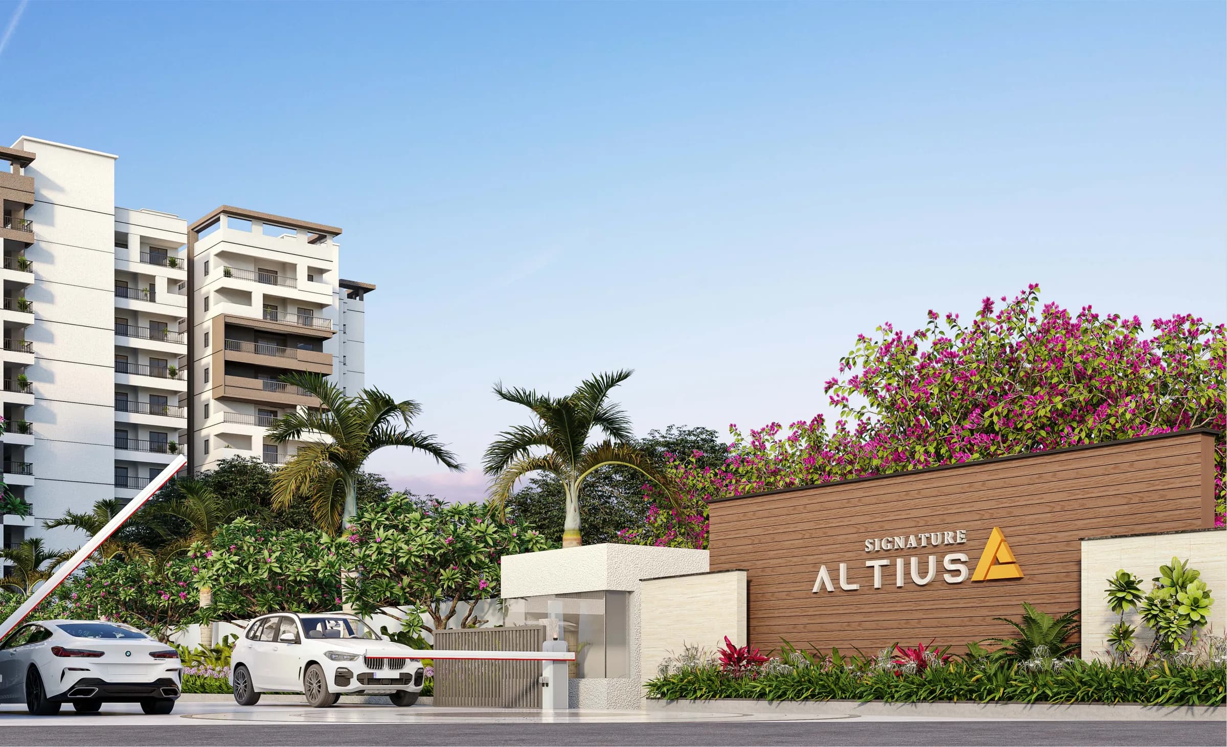 Entrance gate of Signature Altius with landscaped approach