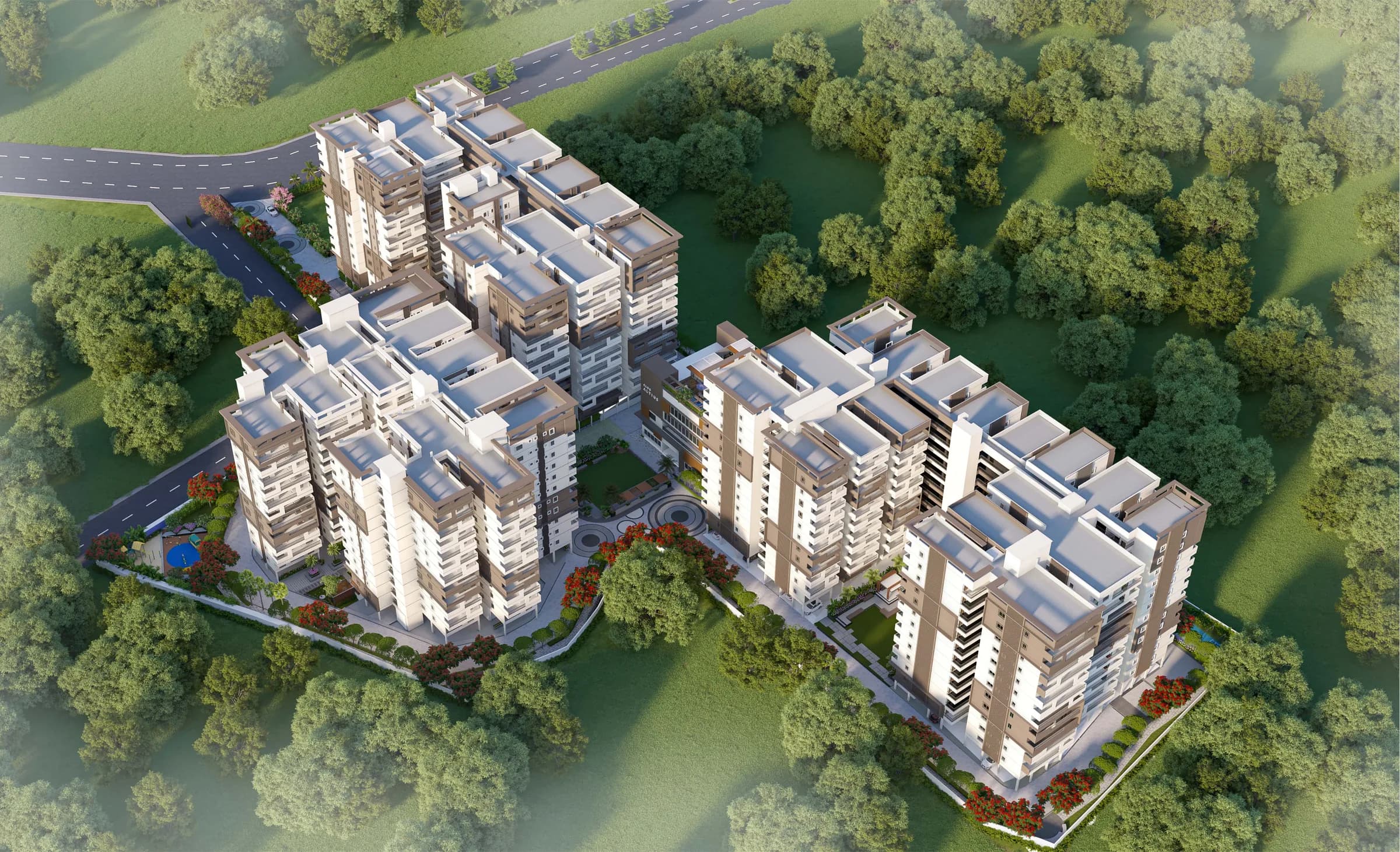 Signature Altius, Kollur — aerial view of the three blocks
