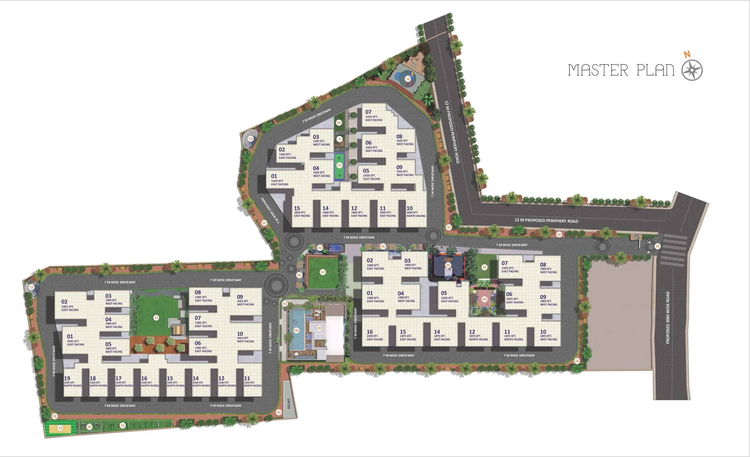 Master plan of Signature Altius showing all three blocks, unit sizes and facings